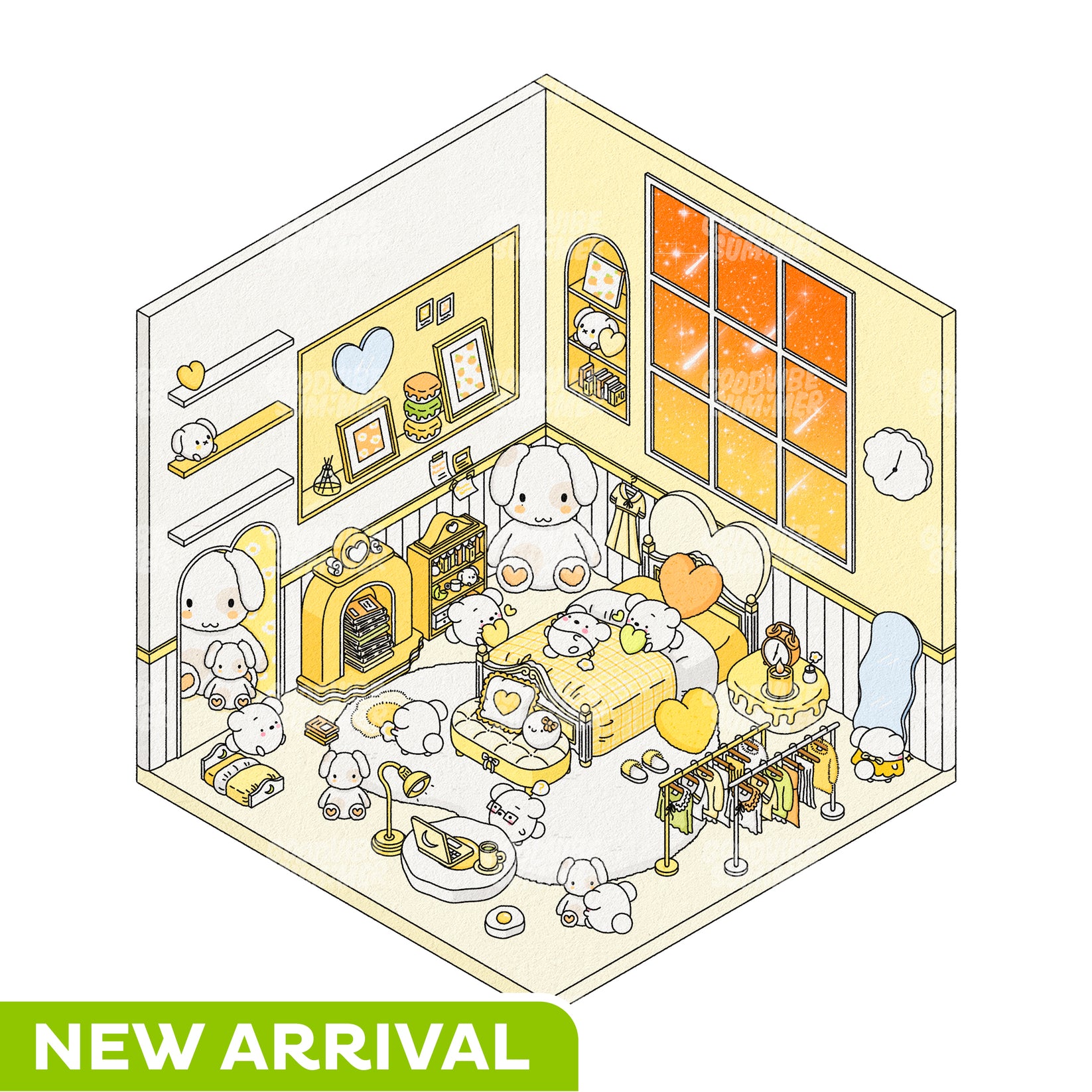 Close-up of a beautifully assembled miniature world with detailed stickers.