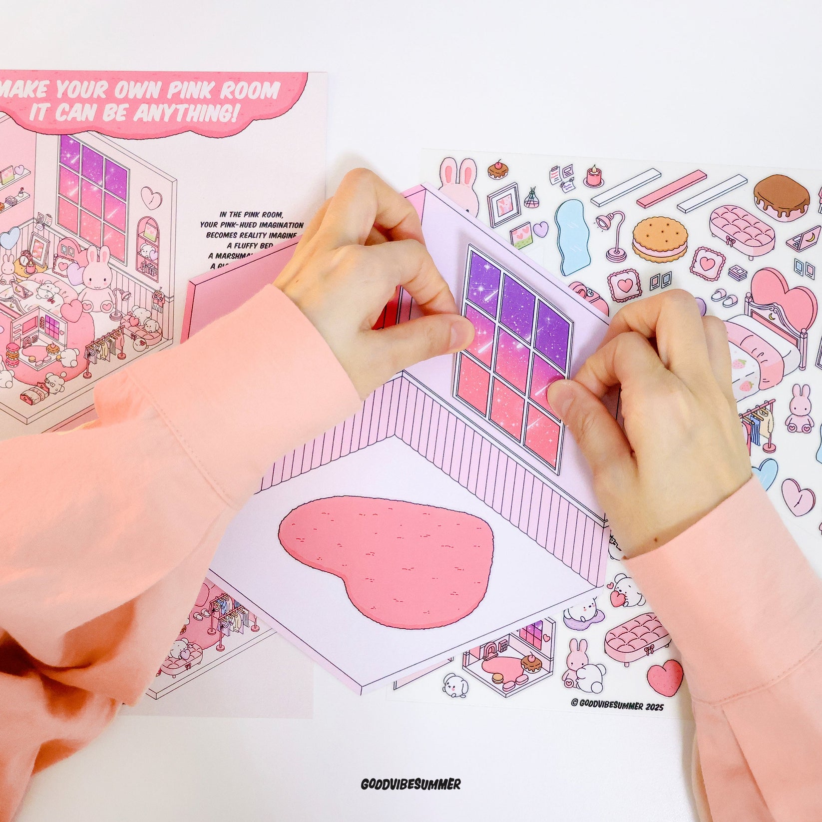 Child building a sticker scene