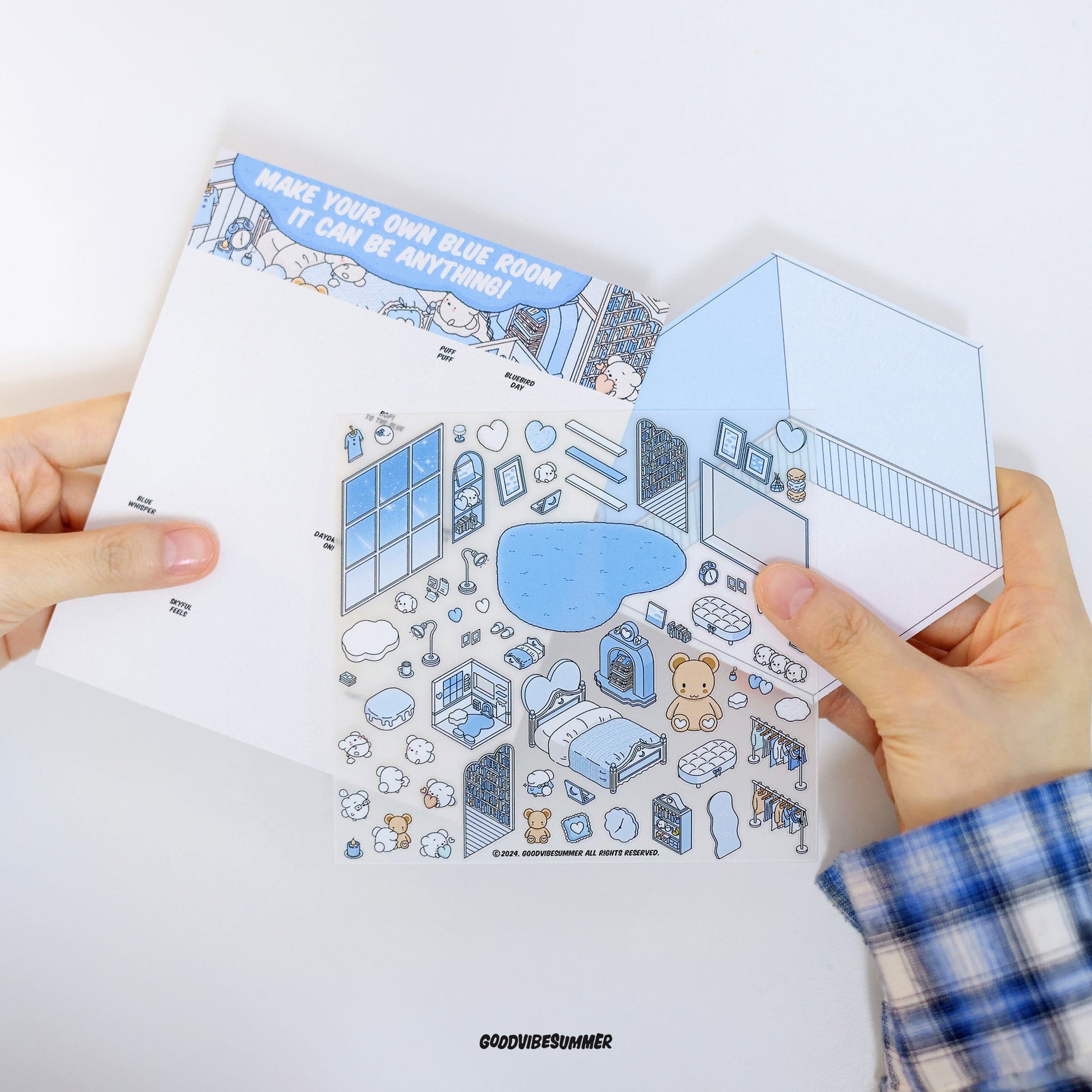 A close-up of the Blue Bear Bedroom 3x Size sticker kit components