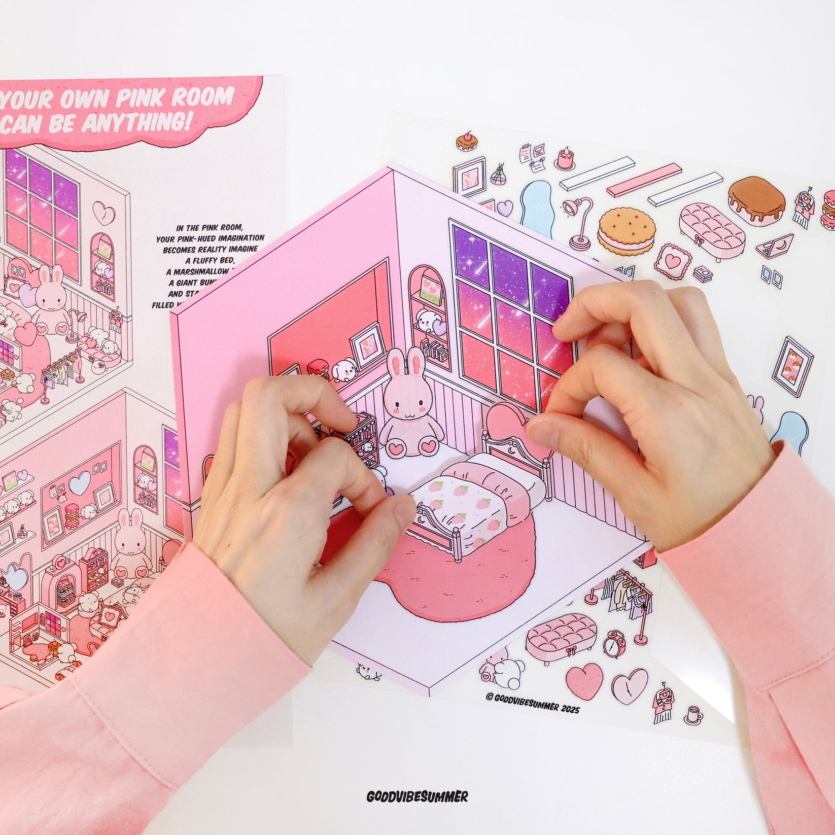 Family building a sticker world together